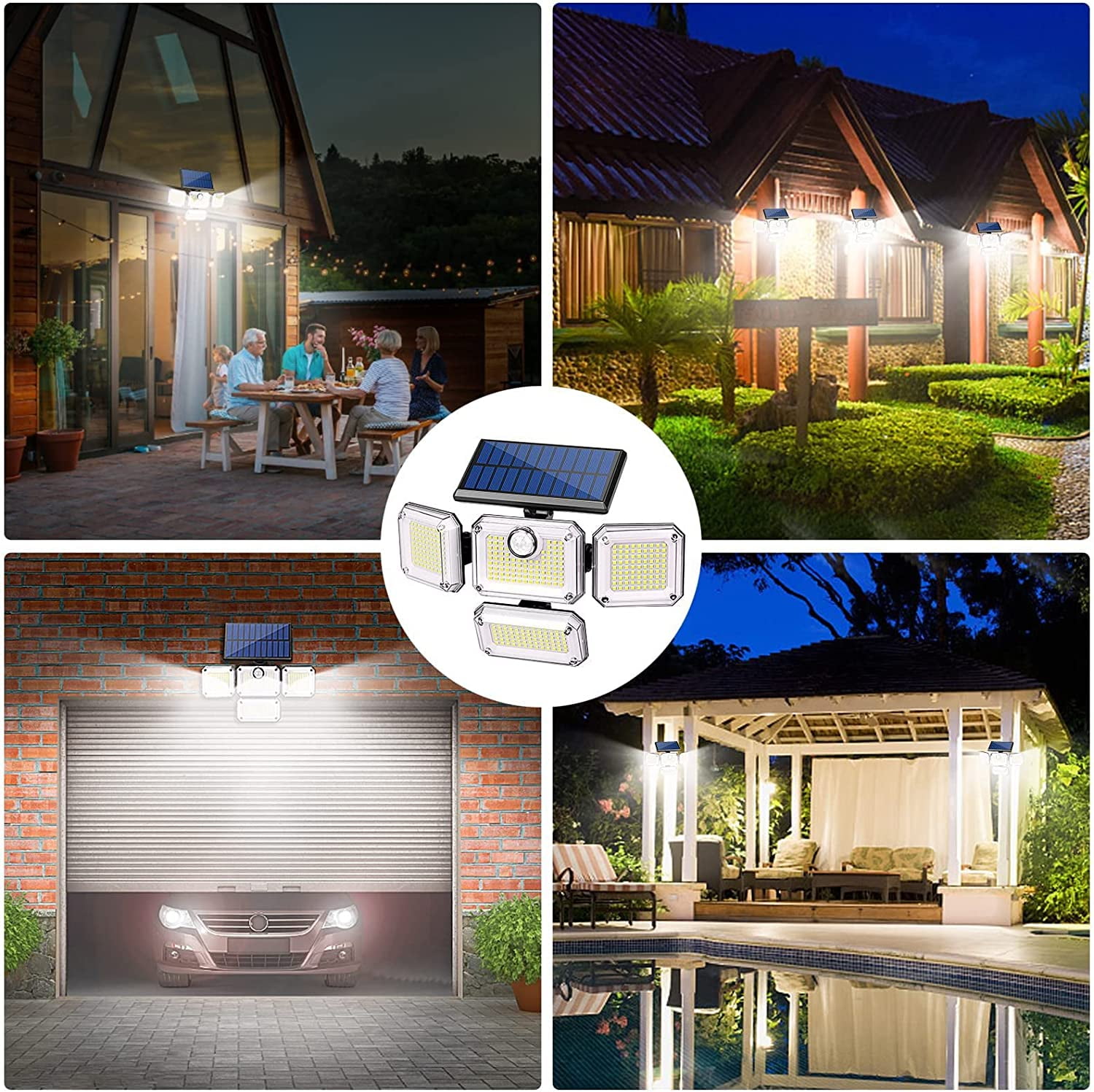 2Pack Solar Outdoor Lights, 3000LM Motion Sensor Outdoor Light IP65 Waterproof 4 Heads 270°Wide Angle 6500K Solar Powered Security Flood Lights for Outside Garage Patio Yard with 3 Modes