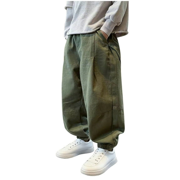zbxnLI Boys Baggy Cargo Pants Elastic Waist Loose Casual Pants Street Style Joggers with Pockets