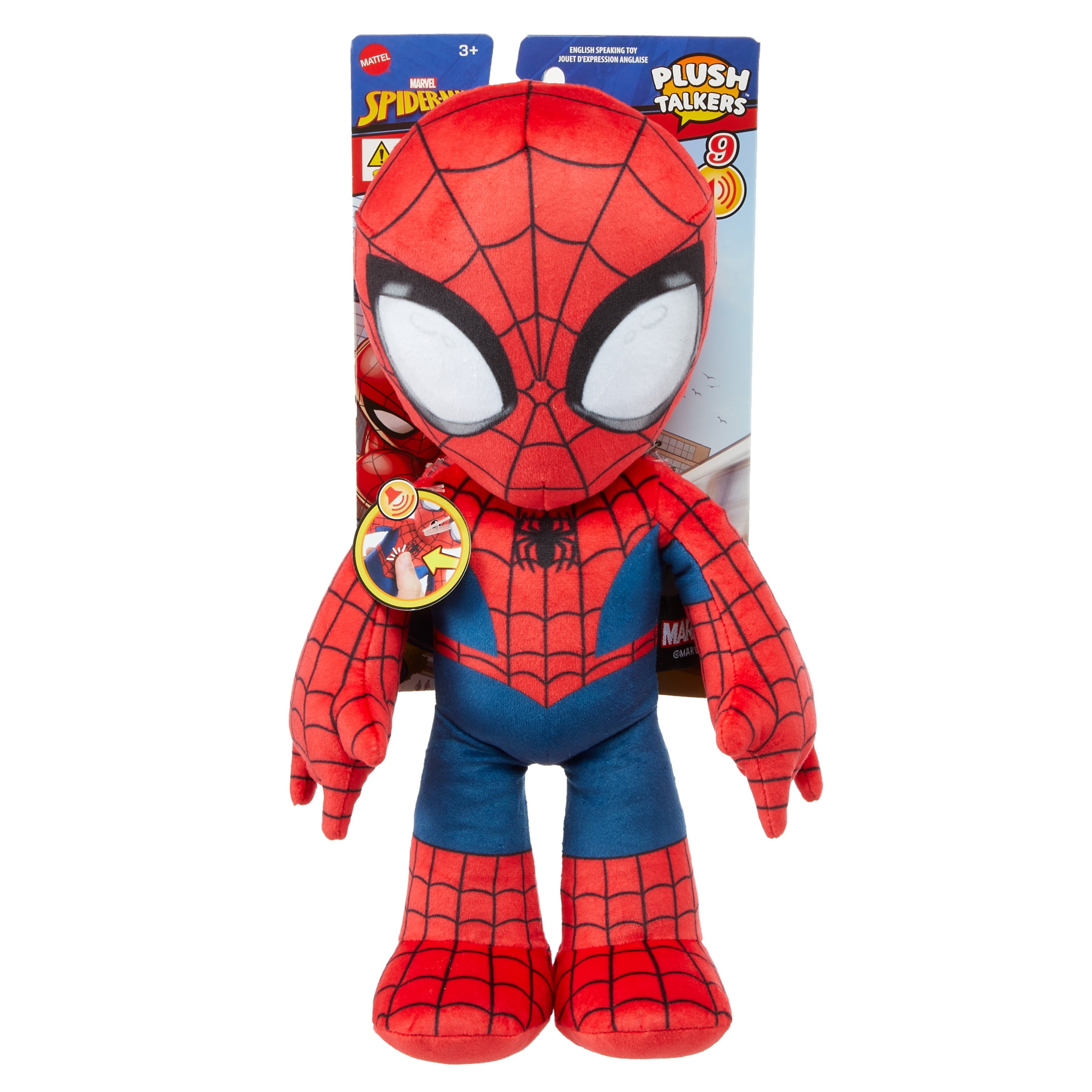 Marvel Plush Talkers Spider-Man Soft Toy, 11.75-Inch Collectible Figure with Sounds & Phrases