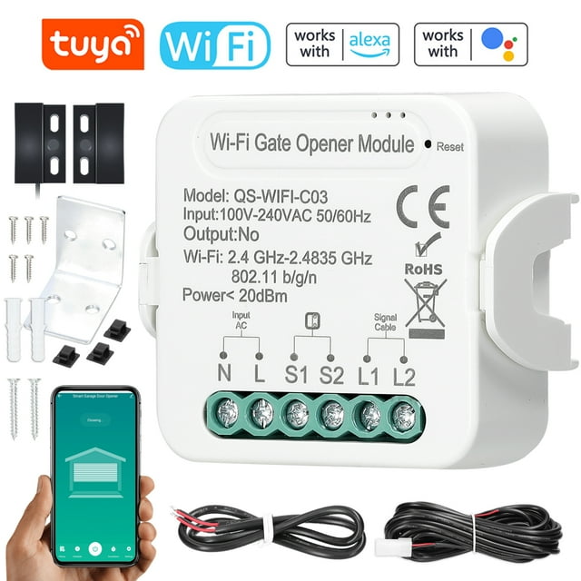 WiFi Gate Opener Intelligent Garage Door Opener Controller Mobilephone Remotely APP Control Compatible with Home for Voice Control