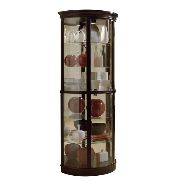 Half Round 5 Shelf Curio Cabinet in Warm Cherry Brown ...