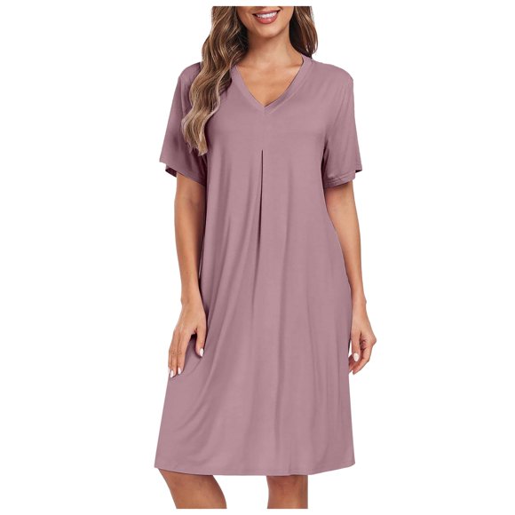 Huaizzzy Pajama Nightgown for Women Short/Long Sleeve Button Down Nightwear Top Boyfriend Sleep Shirts Nightdress Oversized Pajama Shirt Loose Night Shirts Women Summer Nighties Women Sleep Wear