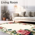 thumbnail image 2 of ODIKA 5'x7' Machine Washable Non-Slip Area Rug, Pink Rose and Green Vine with Waterproof Reversible Charm High Traffic Rug, Beige, 69139, 2 of 7