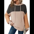 thumbnail image 2 of Sudadera con Capucha para Mujer, de Gran Tamaño, con Bloques de Color, Larga y Cordón Ajustable, Estilo Casual, Otoño 2025 Caqui Negro M, 2 of 5
