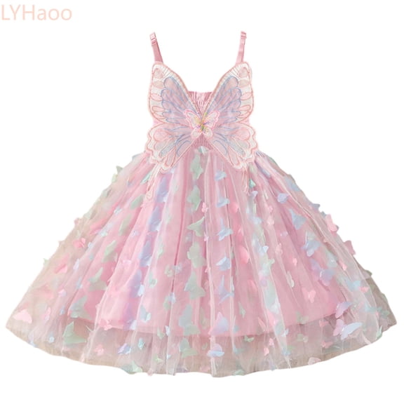 LYHaoo Toddler Girls Sleeveless Suspenders Dress Dance Party Princess Dresses Clothes,Girls A Line Dresses Sizes 12-18 Months Pink