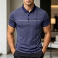 thumbnail image 2 of Men’s Short Sleeve Quick Dry Moisture Wicking Golf Polo Shirt with Pocket Bussiness Casual Striped Tee Tops for Middle-aged Size 3XL Navy, 2 of 7