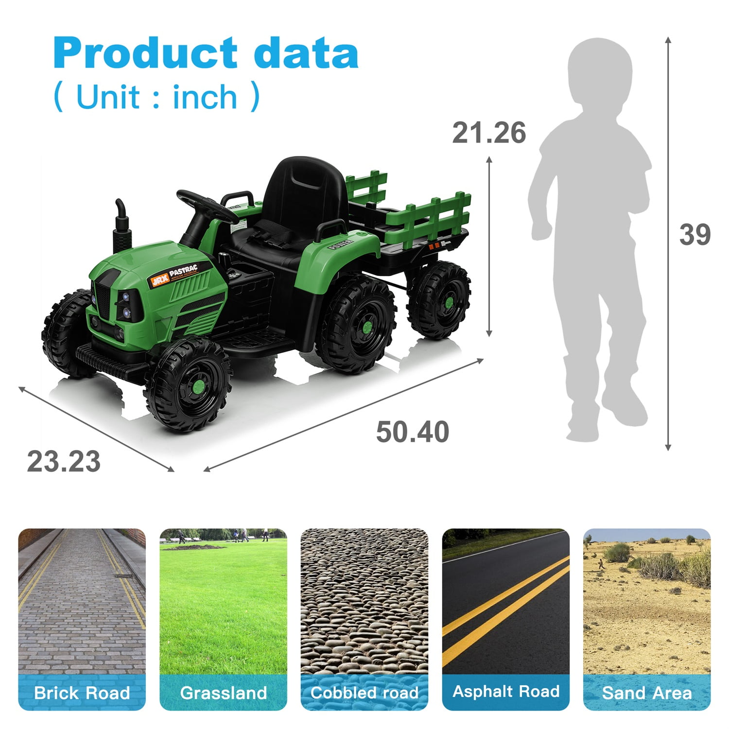 CIPACHO 12V Ride On Tractor with Trailer, Electric Kids Car with 2.4RC, 3 Speed Adjustable, USB, MP3, Power Display, 2 Point Safety Belt, Dark Green CIPACHO 12V Ride On Tractor with Trailer, Electric Kids Car with 2.4RC, 3 Speed Adjustable, USB, MP3, Power Display, 2 Point Safety Belt, Dark Green