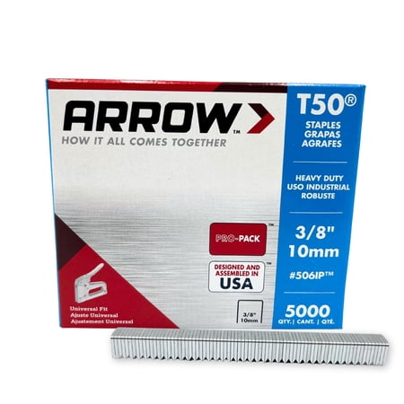 Arrow T50 Staples 3/8-inch, Durable Flat Crown for Heavy Duty Staple Gun