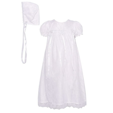 Baptism Bonnet - The Children's Hour Baby Girls White Floral Ribbon Baptism Bonnet Dress
