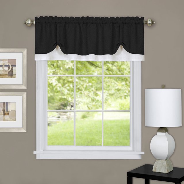 Cenefa de Cortina Darcy con Filtro de Luz para Ventanas, 147 x 35 Cm, Color Negro y Blanco