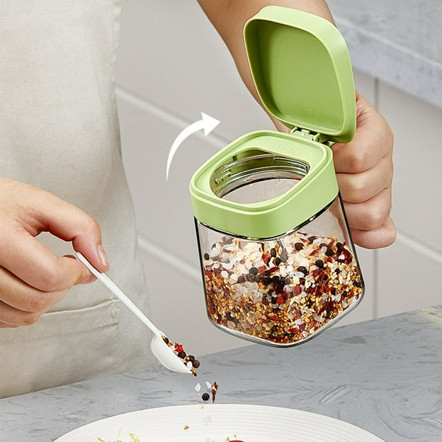 KTTECTOA Glass Condiment Spice Jar 300ml Condiment Jar Spice Container with Spoon Clear Glass Condiment Canister for Sugar Pepper for Kitchen Counter Clearance Christmas Canada Days