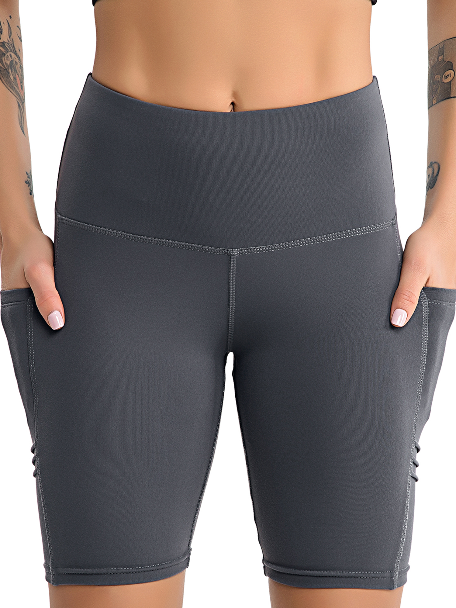 High Waist Tummy Control Workout Yoga Shorts Side Pockets for Women Compression Running Sports Workout Gym Athletic Wear - image 1 of 6