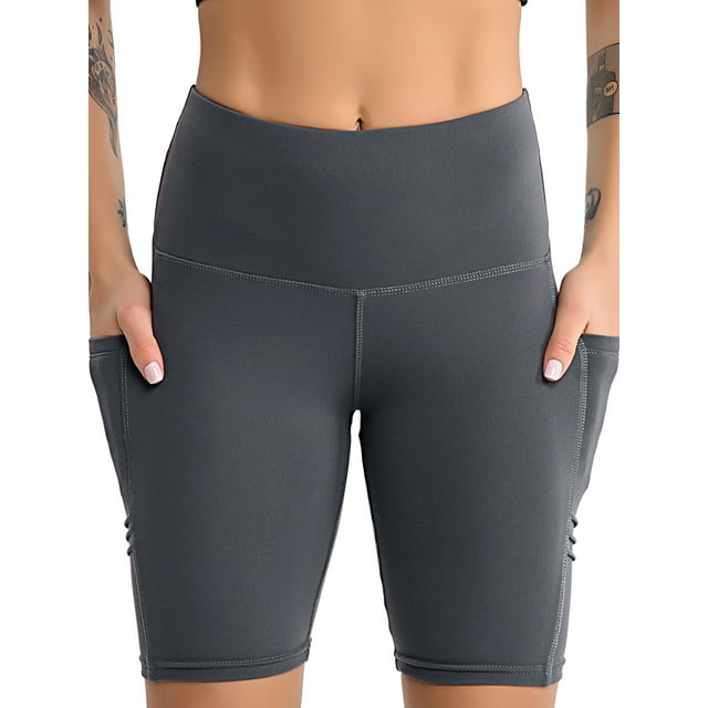 High Waist Tummy Control Workout Yoga Shorts Side Pockets for Women Compression Running Sports Workout Gym Athletic Wear