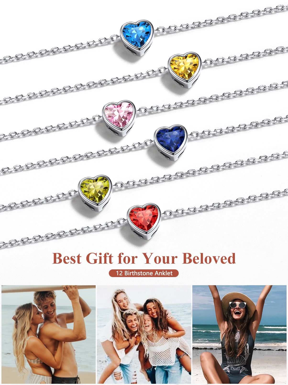 Silvora Heart Anklet Bracelet for Women March Blue Aquamarine Sterling Silver Anklet Summer Beach Foot Jewelry for Her Wife Daughter Mom