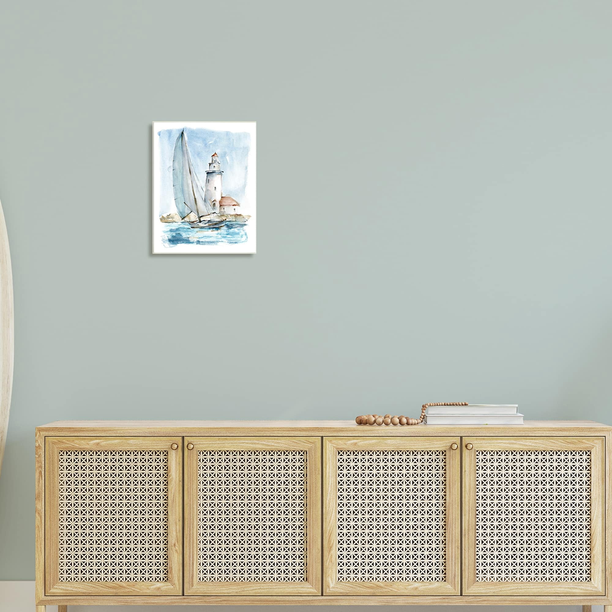 Ethan Harper Lighthouse Tower Beacon Sea Sail Boat Nautical Outdoors 13" x 19" Framed Painting Art Print, by Stupell Home Décor
