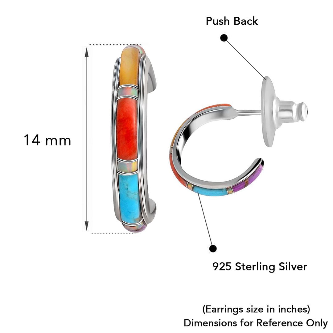 Santa Fe Style Multicolor Turquoise J-Hoop Earrings for Women 925 Sterling Silver Boho Western Jewelry  Boho Western Birthday Gifts for Women