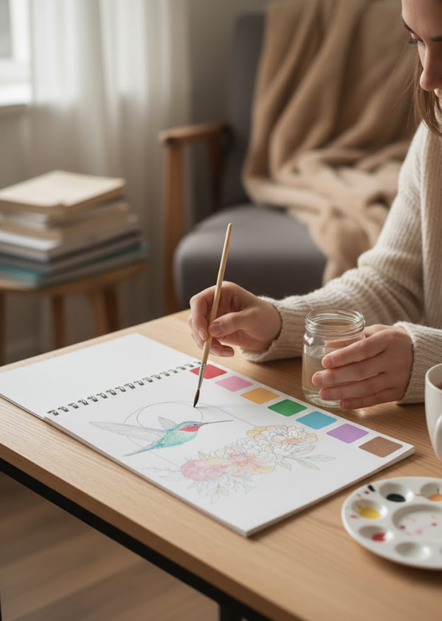 Artist Concepts Watercolor Coloring Book with Watercolor Paint Set, Art Supplies, Floral