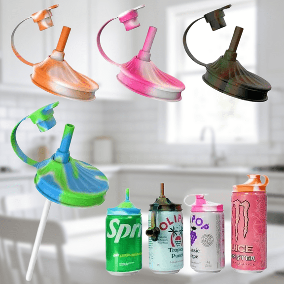 DIPESI 4 Pcs 2.13in Silicone Soda Can Lids With Straws Reusable Spill-proof Covers For Standard Cans