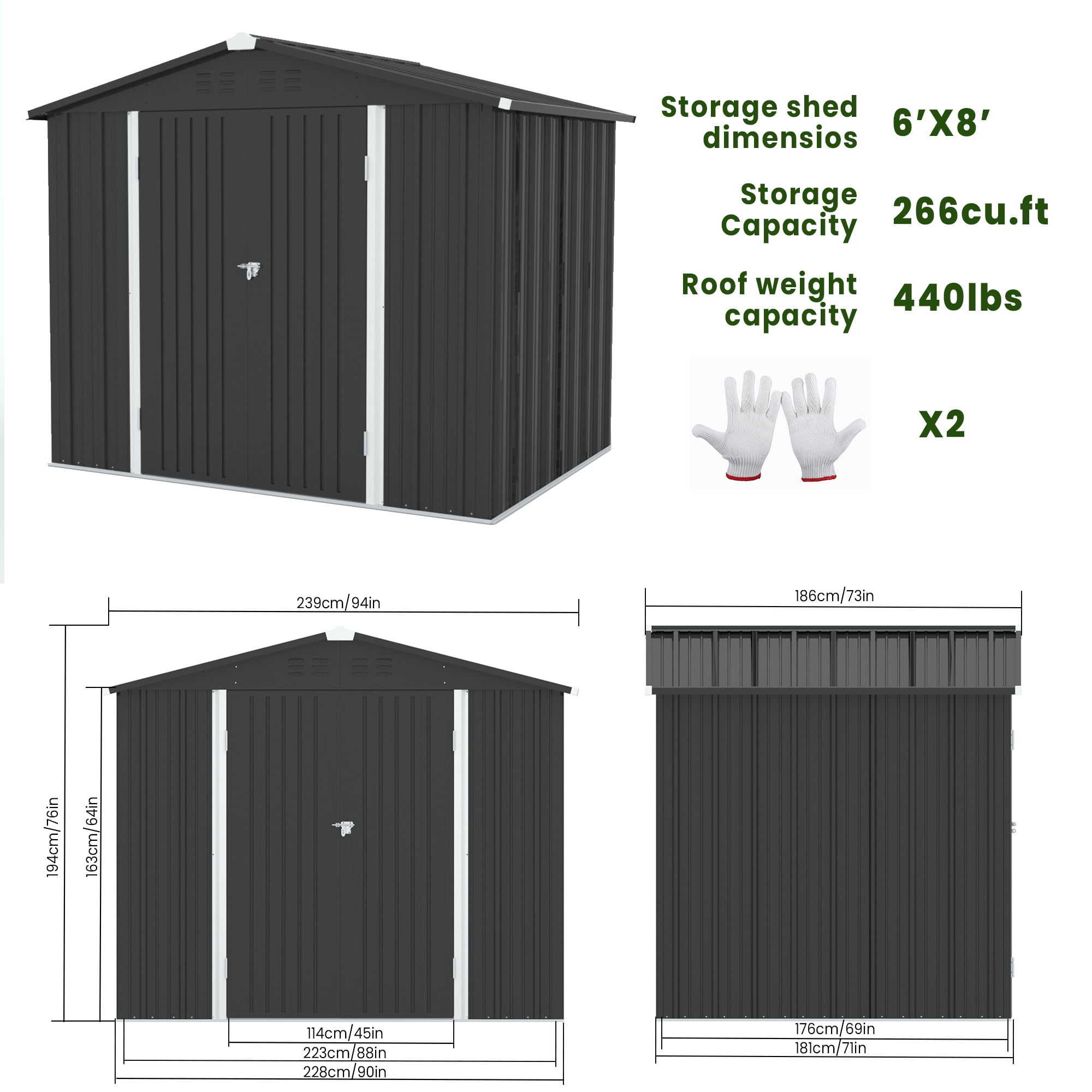 Enyopro 8'x 6' Outdoor Storage Shed, Large Metal Storage Sheds with Lockable Door, Garden Storage House for Lawnmower, Garden Tools, Bike, Garage