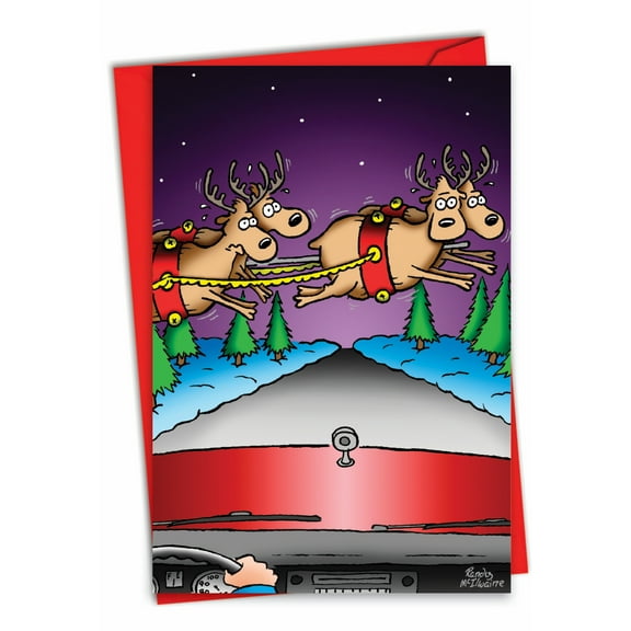 1 Funny Christmas Card with Envelope - Reindeer Hit C7092XSG