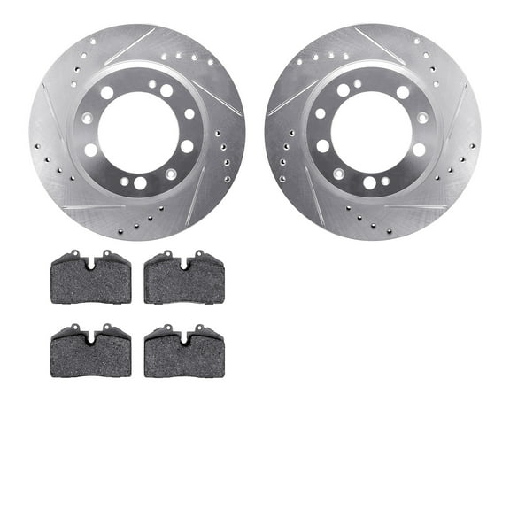 Dynamic Friction Company Rear Brake Rotors-Drilled and Slotted-Silver with 5000 Advanced Brake Pads 7502-02095