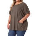 thumbnail image 2 of DARING DIVA Women's Plus Crew Neck Loose Fit T Shirt with Pocket Casual 4X Coffee, 2 of 6