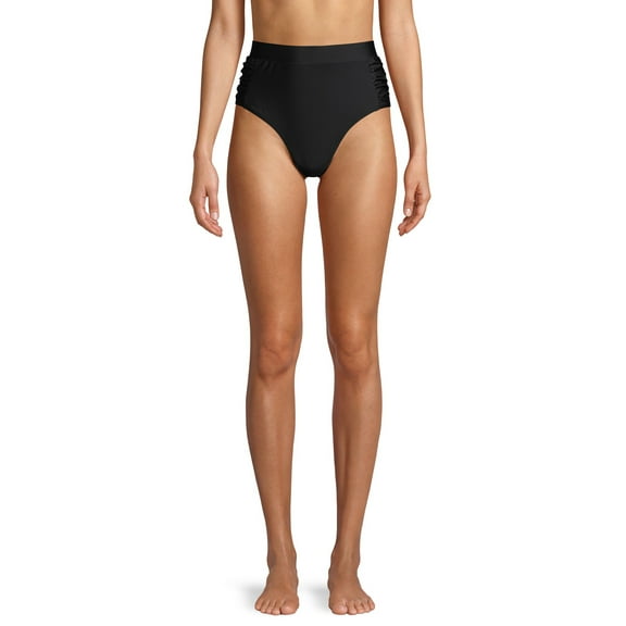 Gloria Vanderbilt Womens Ruched Side Banded High Waist Bikini Swimsuit Bottom