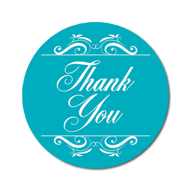 Darling Souvenir Round 1.6 Inches Swirl Border Thank You Turquoise Blue Stickers Non Customized Gift-45 Pcs