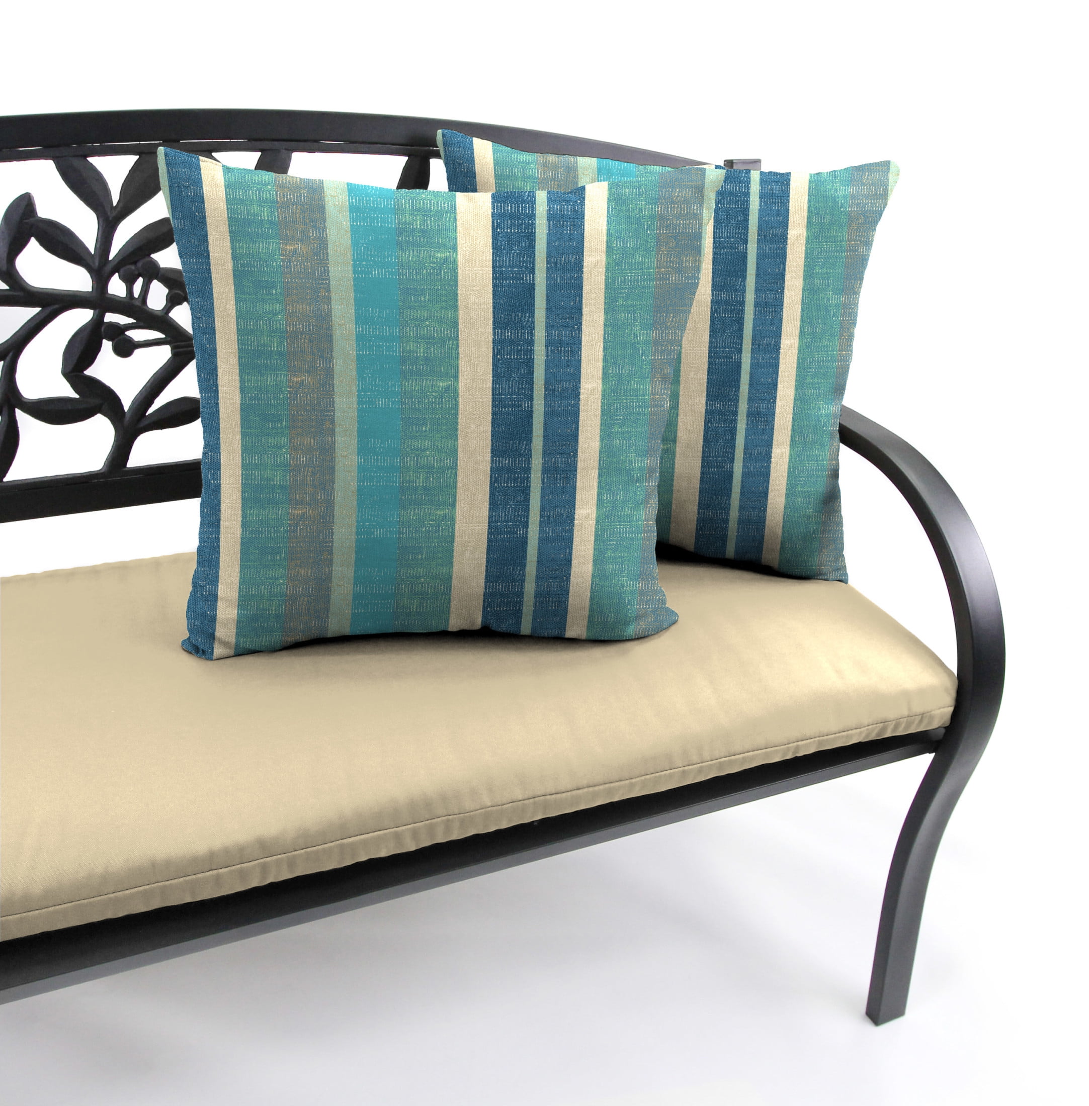 Jordan Manufacturing 22" x 22" Bristal Bashful Teal Stripe Square Outdoor Throw Pillow (2 Pack)