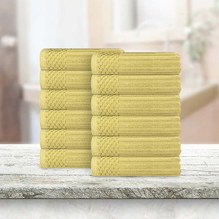 Superior Soho Ribbed Cotton Face Towel/Washcloth Set of 12, Golden Mist