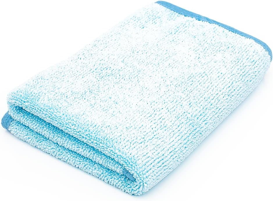 The Rag Company – Premium FTW – Microfiber Cleaning Towels for Glass, Windows, Mirrors & Polished Surfaces, Streak-Free, Scratchless, 16in x 16in, Light Blue, 3-Pack