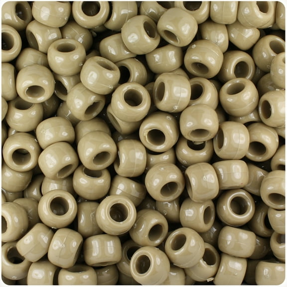 BeadTin Khaki Opaque 9mm Barrel Pony Beads (500pc)