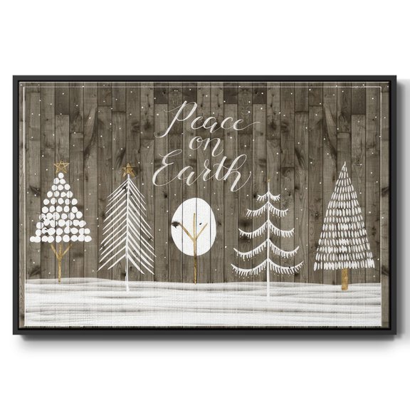 Wooded White Christmas Collection A - Framed Gallery Wrapped Holiday Canvas - 17 x 25 - Black Frame