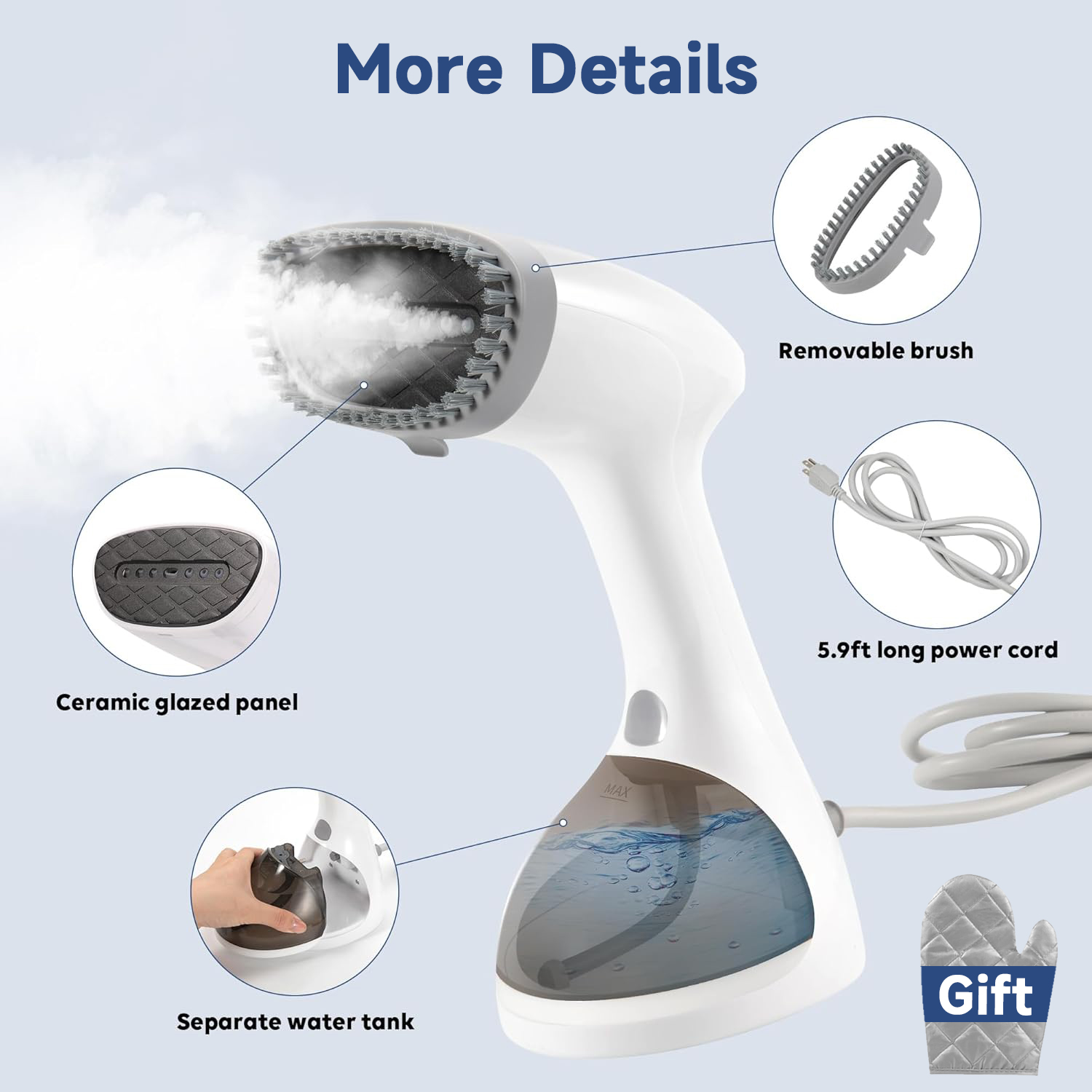 Aonhom Steamer for Clothes, 1200W Portable Handheld Fabric and Garment Steamer with Lint Remover, Clothes Steamer for Powerful Wrinkle Remover, White