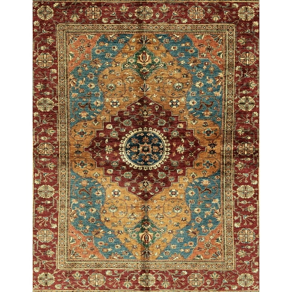 Ahgly Company Machine Washable Indoor Rectangle Abstract Saffron Red Area Rugs, 7' x 10'