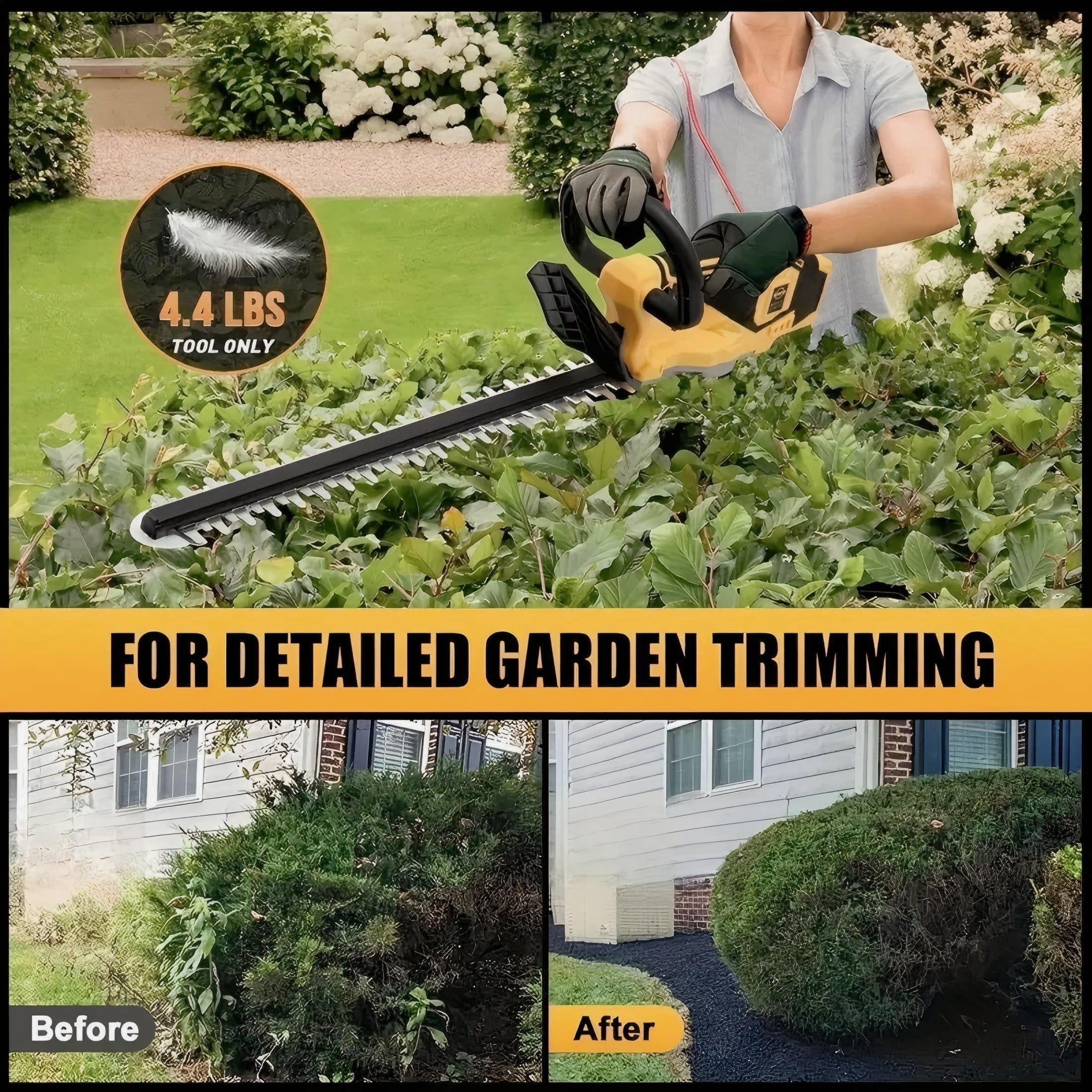 ELECMAPS 20-inch Cordless Hedge Trimmer, Electric Brush Shrub Edge Trimmer, with Brushless Motor, Compatible with DEWALT 20V MAX Battery, Lightweight Stainless Steel Design