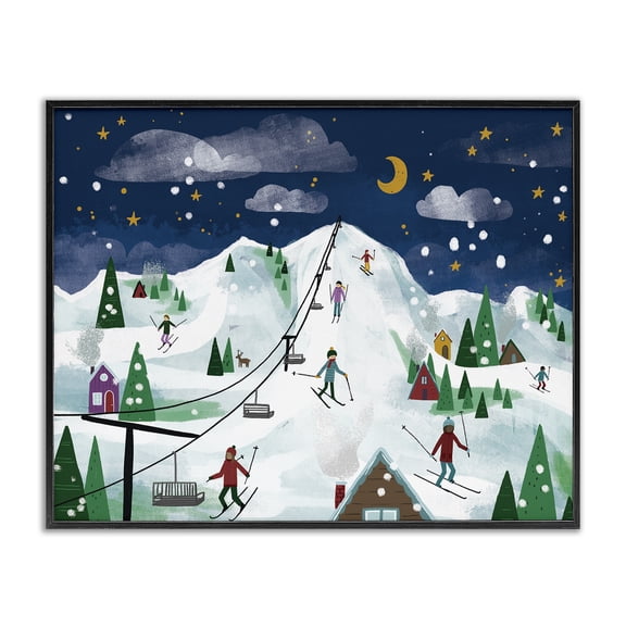 Stupell Industries Nighttime Ski Slopes Sports & Sports Teams Painting Black Framed Art Print Wall Art, 14 x 11