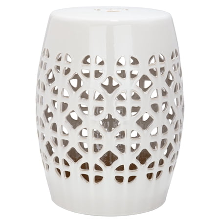 Pemberly Row Contemporary Ceramic Garden Stool in Cream Finish