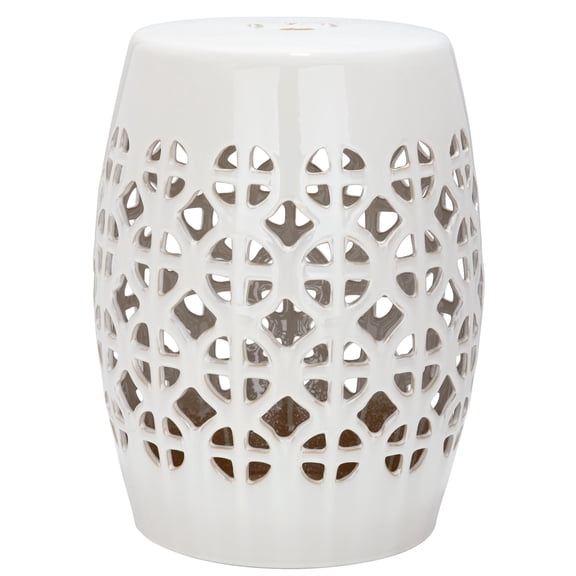 Pemberly Row Contemporary Ceramic Garden Stool in Cream Finish