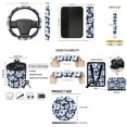 thumbnail image 7 of Jeiento Tropical Floral Car Seat Cover Set of 15 Steering Wheel Cover Seatbelt Shoulder Pad Coasters Garbage Bin Rear View Mirror Cover Keychain Air Vent Storage Pouch, Universal Fit, Blue, 7 of 7