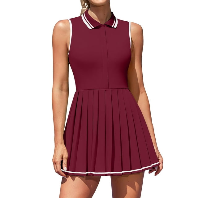 Charmo Robe de Tennis à Fermeture Éclair pour Femmes, Robe Polo d'Entraînement de Golf, Robe Plissée avec Shorts et Poches