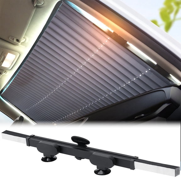 Retractable Windshield Sun Shade, Auto Sunshade Fits Front Rear Window Keep Vehicle Cool Block 99% UV Rays with Suction Cup for Most Cars