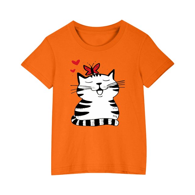 RXIRUCGD 2025 Vêtements d'Été pour Enfants T-shirt Imprimé Mode Mignon Col Rond Manches Courtes