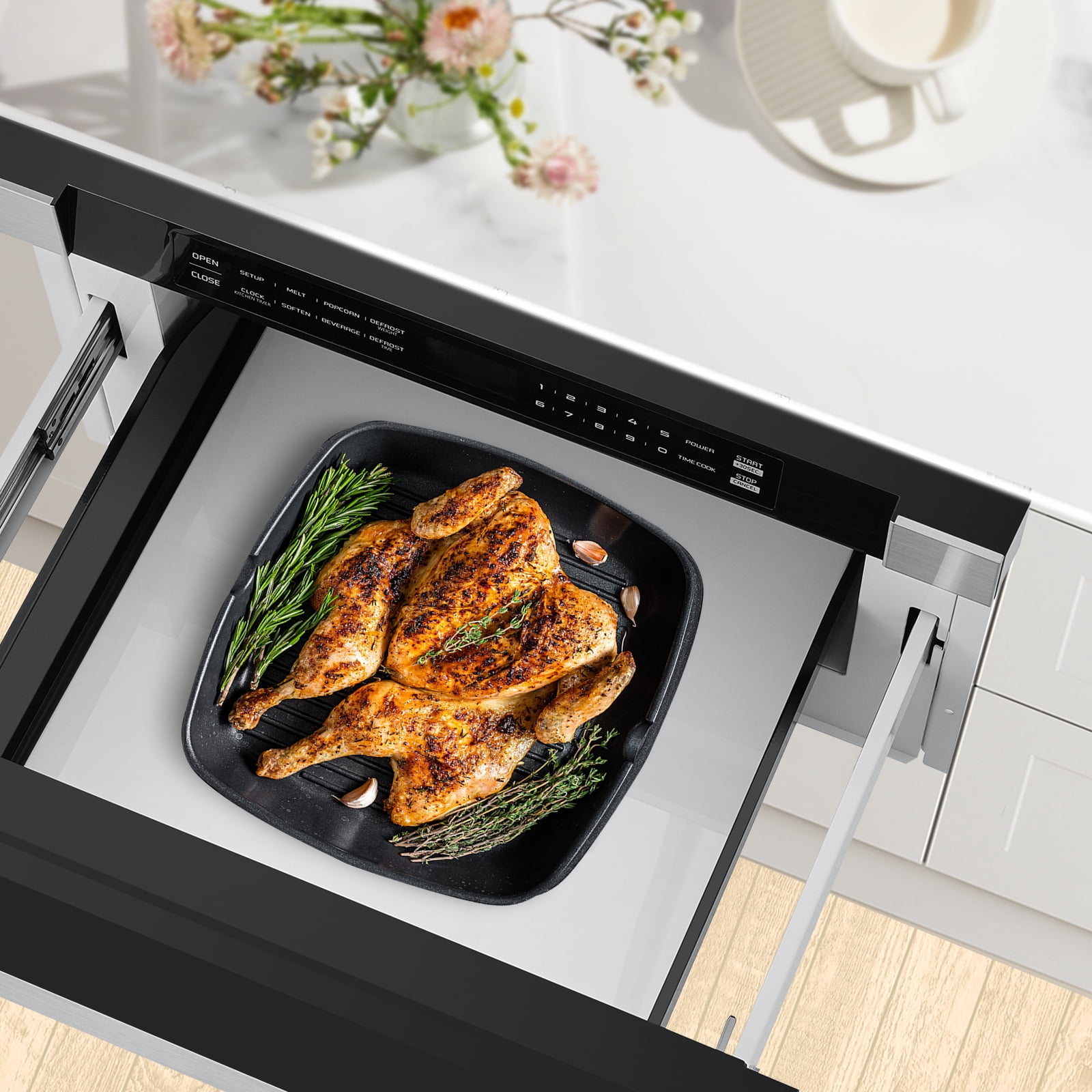 Hamilton Beach 24" 1.2 Cu. ft. Built-in Microwave Oven, 1000 Watts Electric Drawer Oven with Touchscreen Control, Stainless Steel