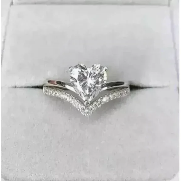 2.00Ct Heart Cut Simulated Diamond Bridal Set Gift Women Pretty Valentine Ring 14K White Gold Plated Silver