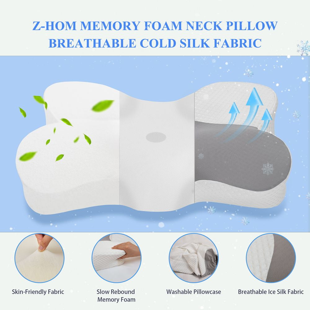 Z-hom Memory Foam Pillow, Adjustable Cooling Cervical Pillow for Neck Pain Relief, Bed Pillow for Side Back Stomach Sleeper with Breathable Pillowcase for Sleeping