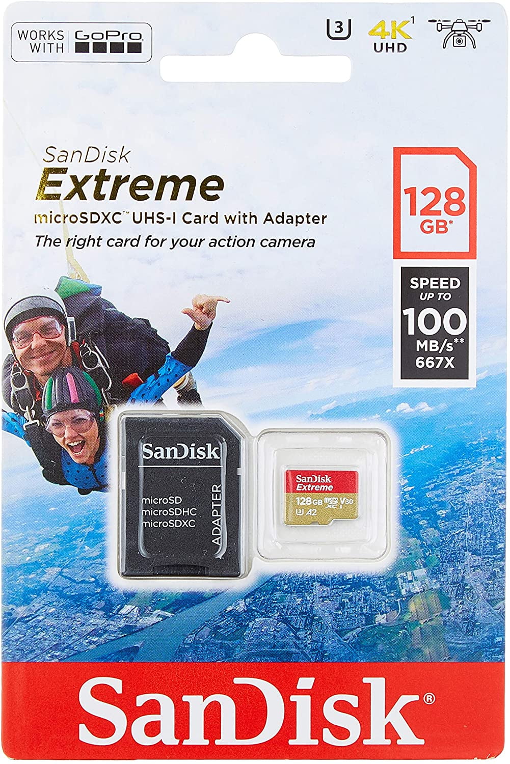 SanDisk Extreme 128GB microSDXC UHSI U3 V30 A1 Memory Card SDSQXAF