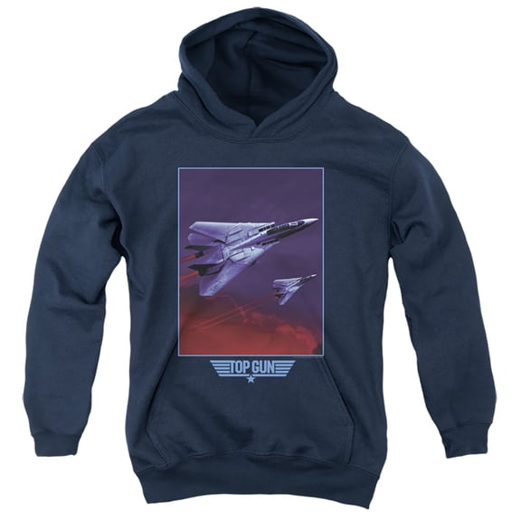 Top Gun Clouds Unisex Youth Pull-Over Hoodie for Boys and Girls, Navy, Large