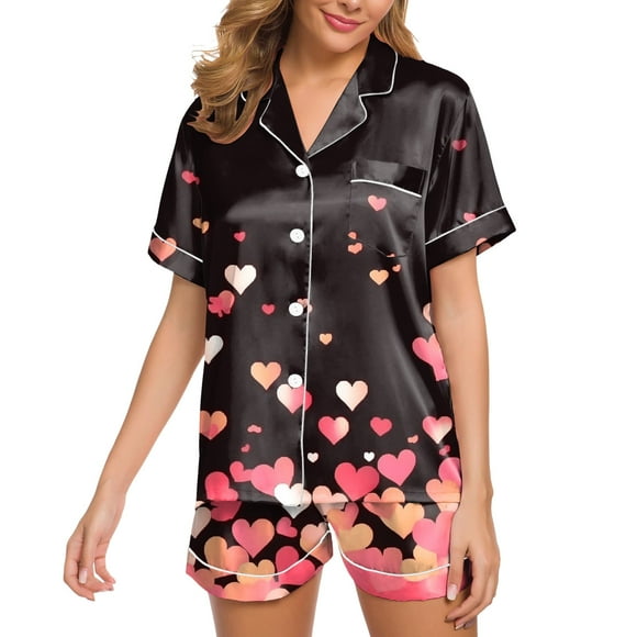 TJAZFJPA Womens Pajama Set Womens Silk Satin Pajamas Set Two Piece Pj Sets Sleepwear Loungewear Button Down Pj Sets Pajamas Women Set Cute Pajama Bottoms