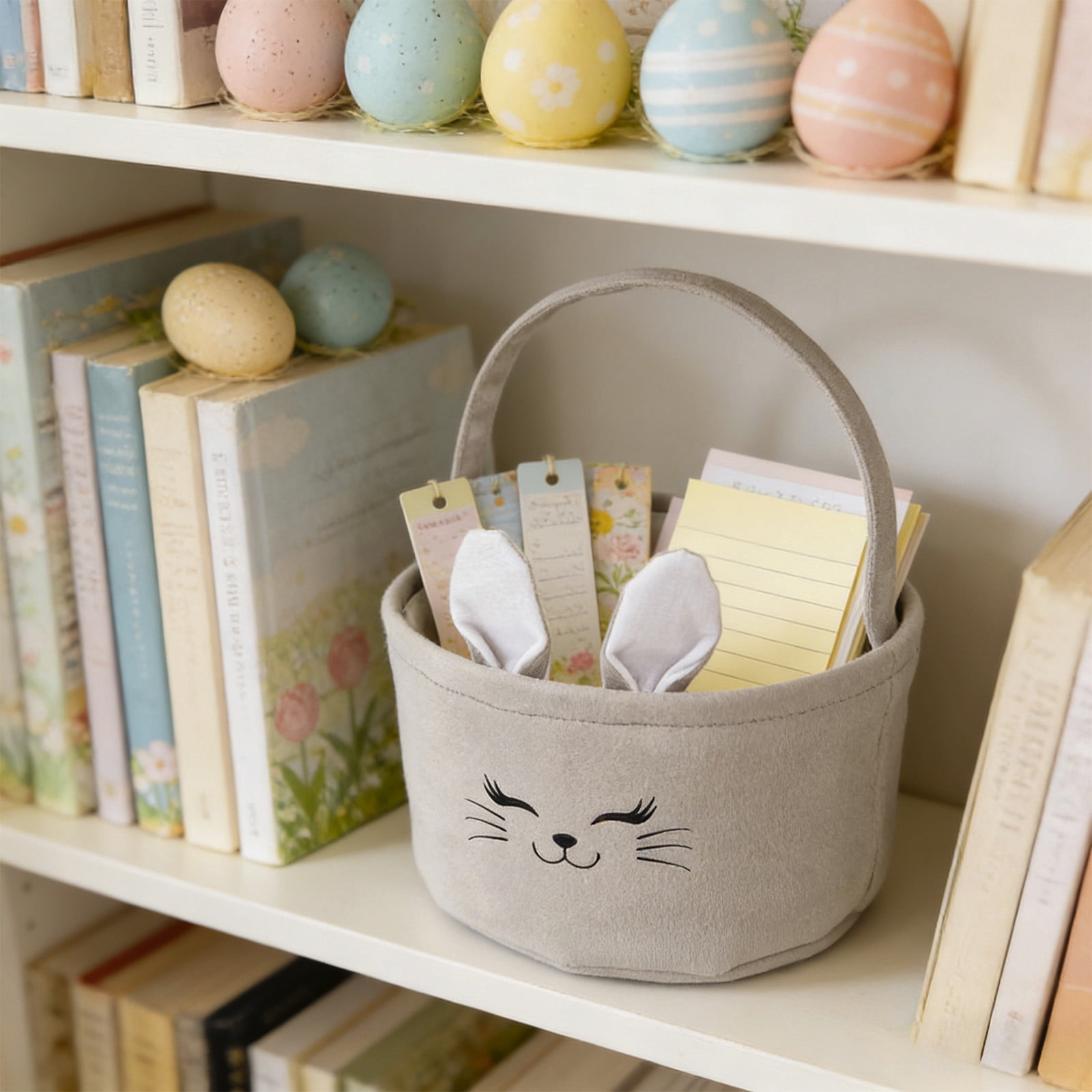 REZUOFI 3 Pcs Easter Basket with Bunny Ears Foldable Tote Bag for Egg Hunt Party Gifts Storage and Decorations Personalized Canvas Carryall